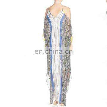 Caftan-style Print Cold Shoulder Silk Casual Chiffon Maxi Dress Latest Elegant Chiffon Casual Dresses photo-3