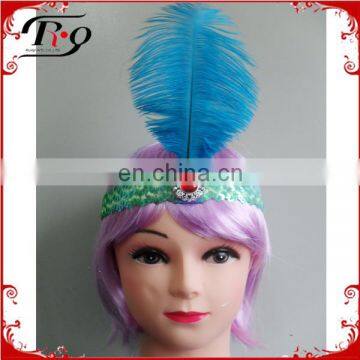 blue feather indian party headband