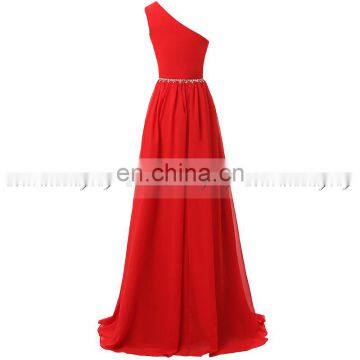 Wholesale Latest Design One Shoulder Floor-Length Red Chiffon Beaded Long Bridesmaid Dresses SD343 photo-2