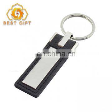 Chinese Supplies Black Leather Keyring With Metal Plate