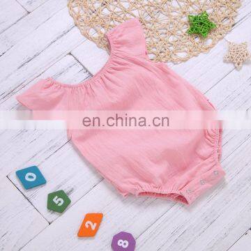 Wholesale Infants & Toddler Linen Clothes Fly Sleeve Ruffle On Back Baby Girls Romper