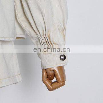 TWOTWINSTYLE Coat For Women Stand Collar Lantern Sleeve Ruched Large Size Loose Casual photo-7