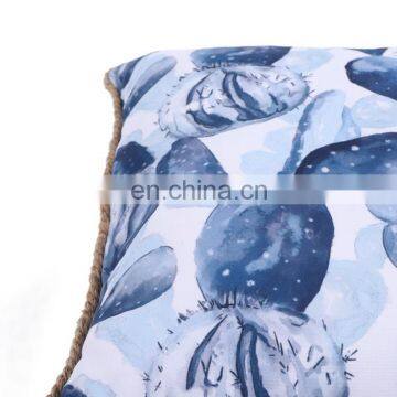 Custom Polyester Waterproof Blue Outdoor Cushion Luxury Covers Cactus Pattern With Linen Fringes photo-6