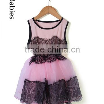 Picture modern dresses 2016 baby girl pink lace trim fit and flare dress