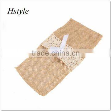 Jute natural home Reflections Cutlery Pocket With Lace for wedding SPT128