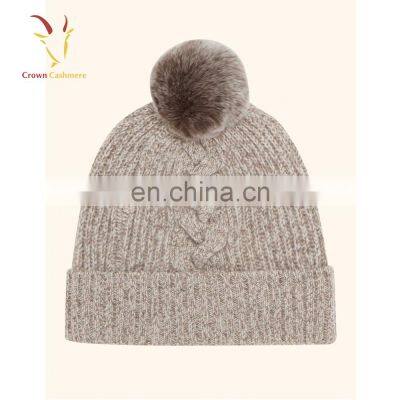 Cashmere 100% Cable Knit Beanie Hat Pom Pom Girl Hat Wholesale photo-3