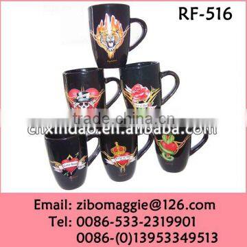 Zibo Made Good Quality Belly Shape Glazed Custom Print Ceramic Wholesale Fruit Juice Cup