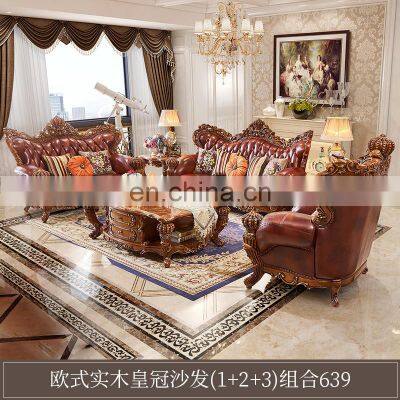 2021 Luxury Furniture Living Room Sofa Set Wood Carving Sofa Set Designs Elegant Leather Furniture photo-4