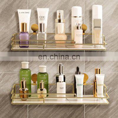 Wall Shelf Gold Modern Luxury Nordic Bathroom Storage Rack Furniture Glass Metal Mounted Shelves Floating Wall Shelf For Wall