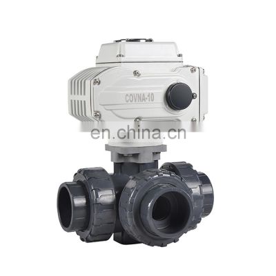 COVNA 3 way T Port PVC Electric Actuator Ball Valve Plastic Electric Ball Valve