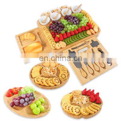 Deluxe Personalized Winery Best Cute French Large Bamboo Cheese Board Set With 4 Drawers photo-3
