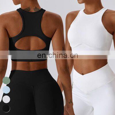 New Ladies Activewear Sexy Running Wear Custom Shockproof High Impact Ribbed Gym Fitness Yoga Bra Women Racer Back Sports Bra