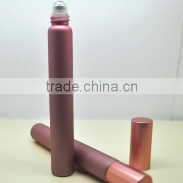 10ml cylinder roll on glass bottle with shiny black metal cap and metal roller ball