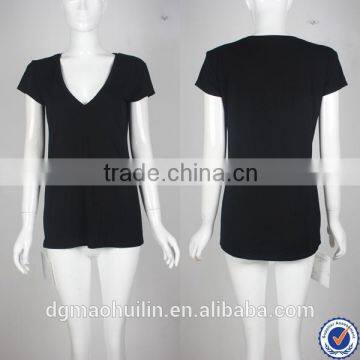 guangzhou tshirt factory custom blank tshirt no label v neck plain black tshirt women
