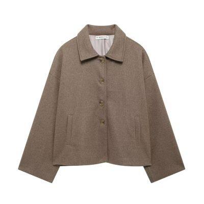 New Women's Retro Loose Casual Lapel Long Sleeved Single Breasted Woolen Jacket Jacket photo-4