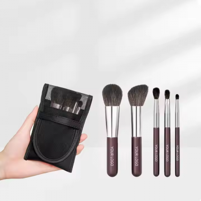 Custom Your Logo Animal Hair Cosmetic Brush Luxury Professional Wooden Handle Makeup Set 5 in 1 Makeup Brush photo-2