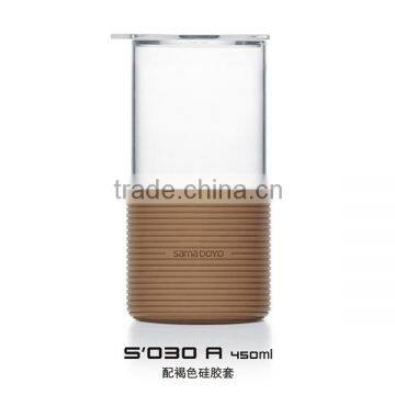 Borosilicate Glass Drinking Mugs with Brown Silicone Rim and Lid Free Sample Provided