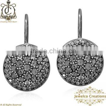 Diamond Pave Designer dangle Earrings Jewelry, 14K White Gold Pave Diamond Earrings, Handmade Round Dangle Earrings