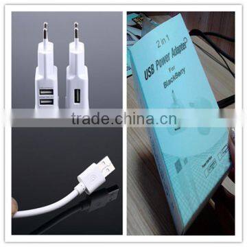 OEM black white gold logo printing retail package with micro cable US EU plug 5v 1.5a dual usb wall charger