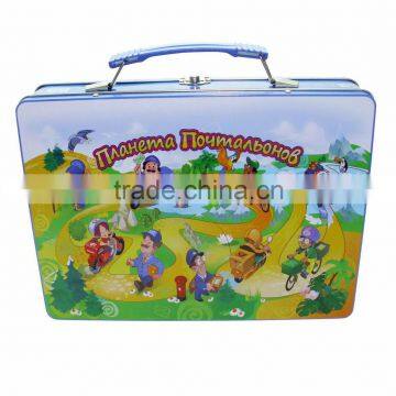 Tin lunch box with handle