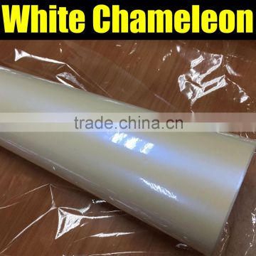 Wholesale 1.52*20m chameleon white pearl vinyl film,chameleon white to blue car sticker with air free bubbles