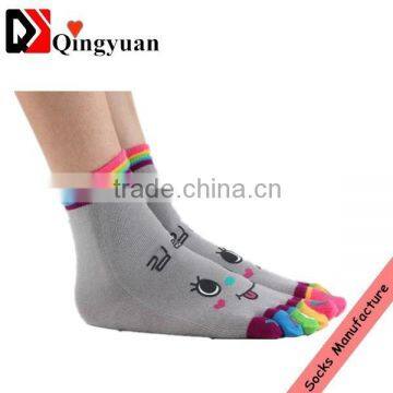 Korea style compression brilliant cute smile face lovely cartoon girl classic cotton toes socks with grip