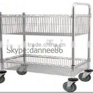 2 tier Chrome Basket Shelving Trolley