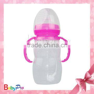 hot new products for 2015 cute form design baby silicone+PP material baby feeding bottle baby bottle with handle