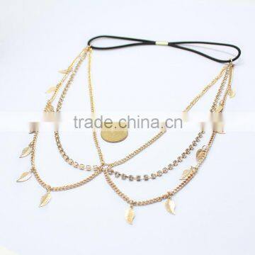 new design hotselling chain decorative leaf elastic hair band headband