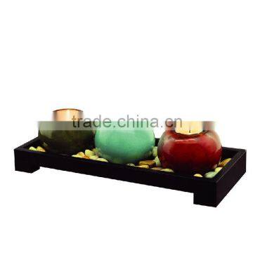 Vintage ceramic tealight candle holder with polished stones
