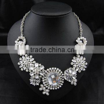 Dazzling statement Fashion crystal pearl neckalce geometric crystal necklace