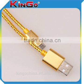 High quality gold foil round cover 2 A Micro USB 2.0 port data cable for transfering and charging
