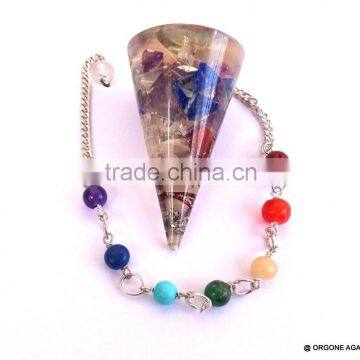 Smooth Pendulum With Copper Spring And Chakra Chain | Orgonite Chakra Pendulum