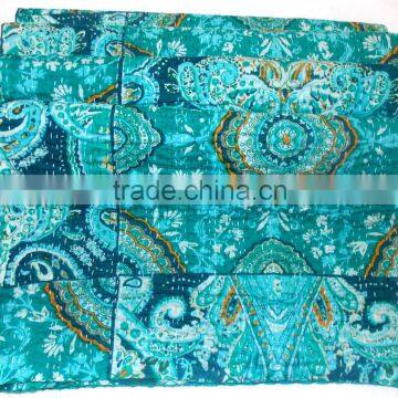 Kantha Quilt Paisley Queen Size Cotton Reversible Bedspread Throw photo-2