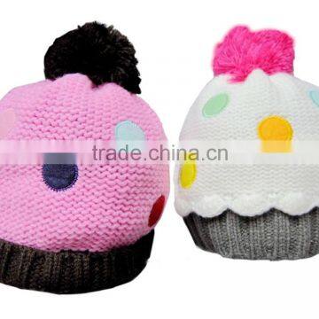 custom knit polka dot cap kids beanie hat with top ball