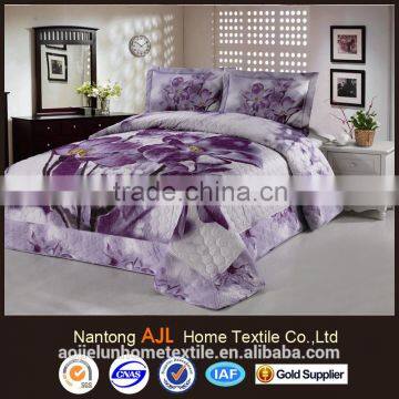 2016 cotton 3D purple flower quilted bedspread set coverlet