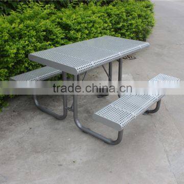 Powder coated perforated steel picnic table set outdoor metal table and benches