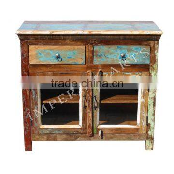 INDIAN RECYCLE GLASS WOOD 2 DRAWER SIDE BOARD photo-2