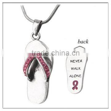 new custom flip flop fight breast cancer awareness pink ribbon necklace