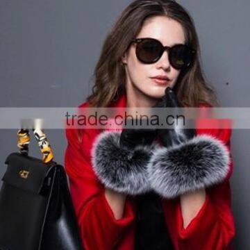 High Quality Sheepskin Gloves With Real Fox Fur Trim Perfect Finger Type