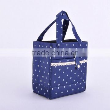 Dots Drawstring Lunch Bags Handled 600D Insulated Thermal Bags Royalblue Thermal Tote Bag