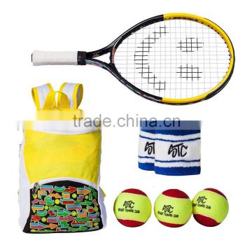 OEM Production Tennis Kit for Kids with 1 Tennis Backpack, 3 Tennis Balls for Kids And 2 Wristbands 1 junior Tennis Racket