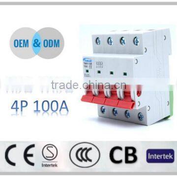 CE CB ISO9001 standards 100amp mcb circuit breaker, made in china