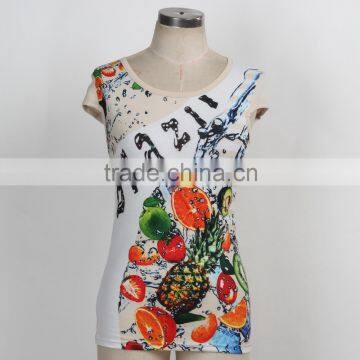 F5S10001 Round Neck Short Sleeve Print Ladies T-Shirt Fashion Summer Design