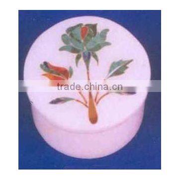 Round Marble Inlay Jewellery Box