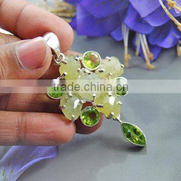 falak gems Natural Faceted Rough Prehnite & Peridot GemstonerPendant