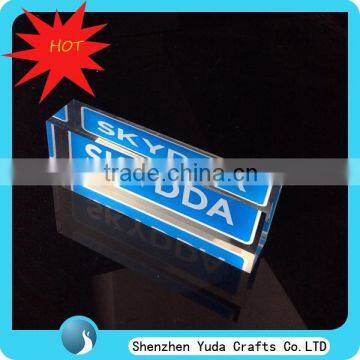 decorative printing acrylic brands sign logo block, customized acrylic paperweight in shenzhen