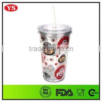 16oz insulated double wall wholesale acrylic tumblers with lids and straws