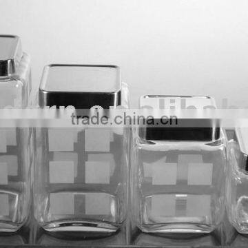 4pcs frosted glass canister set,square shape