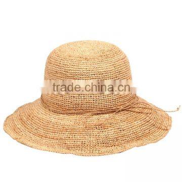 ladies foldable simple handmade corchet raffia straw paper bucket hats